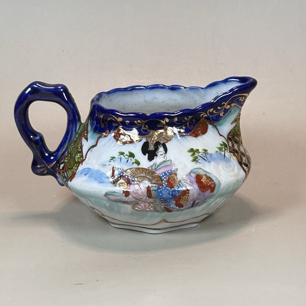 Vintage Hand Painted Creamer Pitcher Gold & Cobalt Blue Nippon Geisha